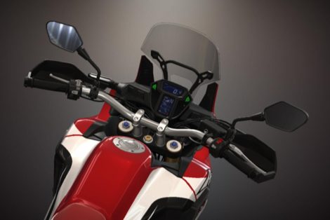 Close-up of the handlebars and dashboard